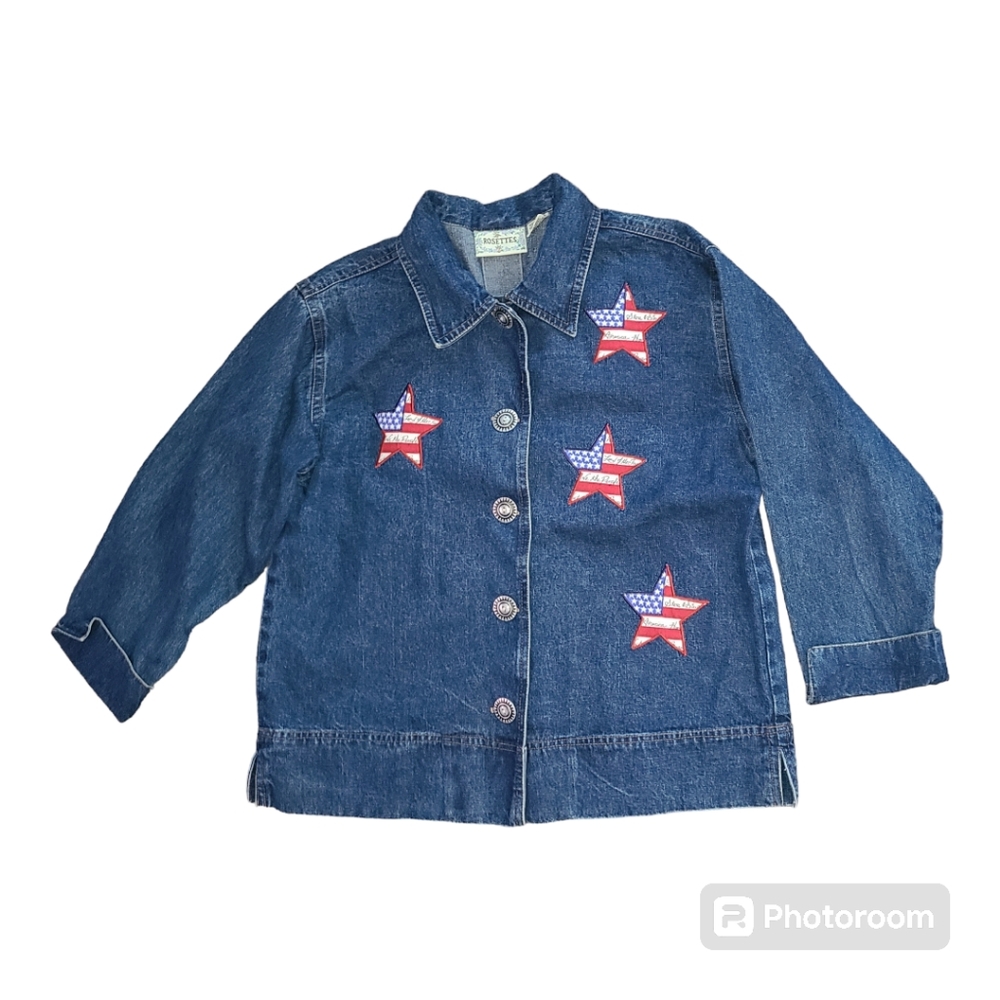 Vtg ROSETTES Americana Stars Embroidered blue cotton jacket Stars & Stripes - Picture 8 of 15